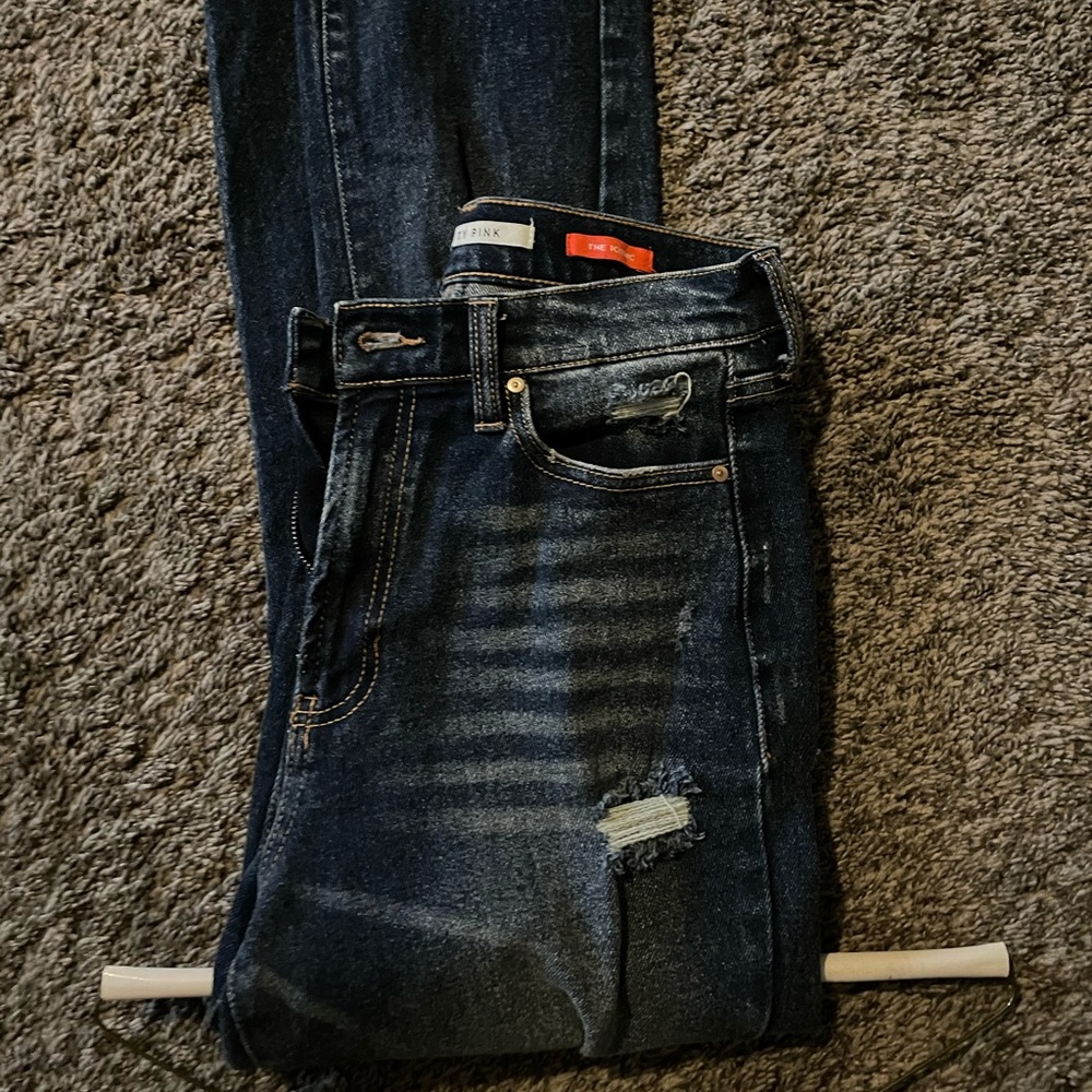 Womens Dark Denim Destroyed Jeans